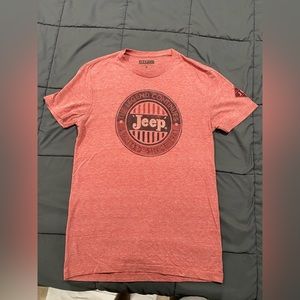 Washed red, lucky brand t shirt. Size small. Vintage jeep logo tee